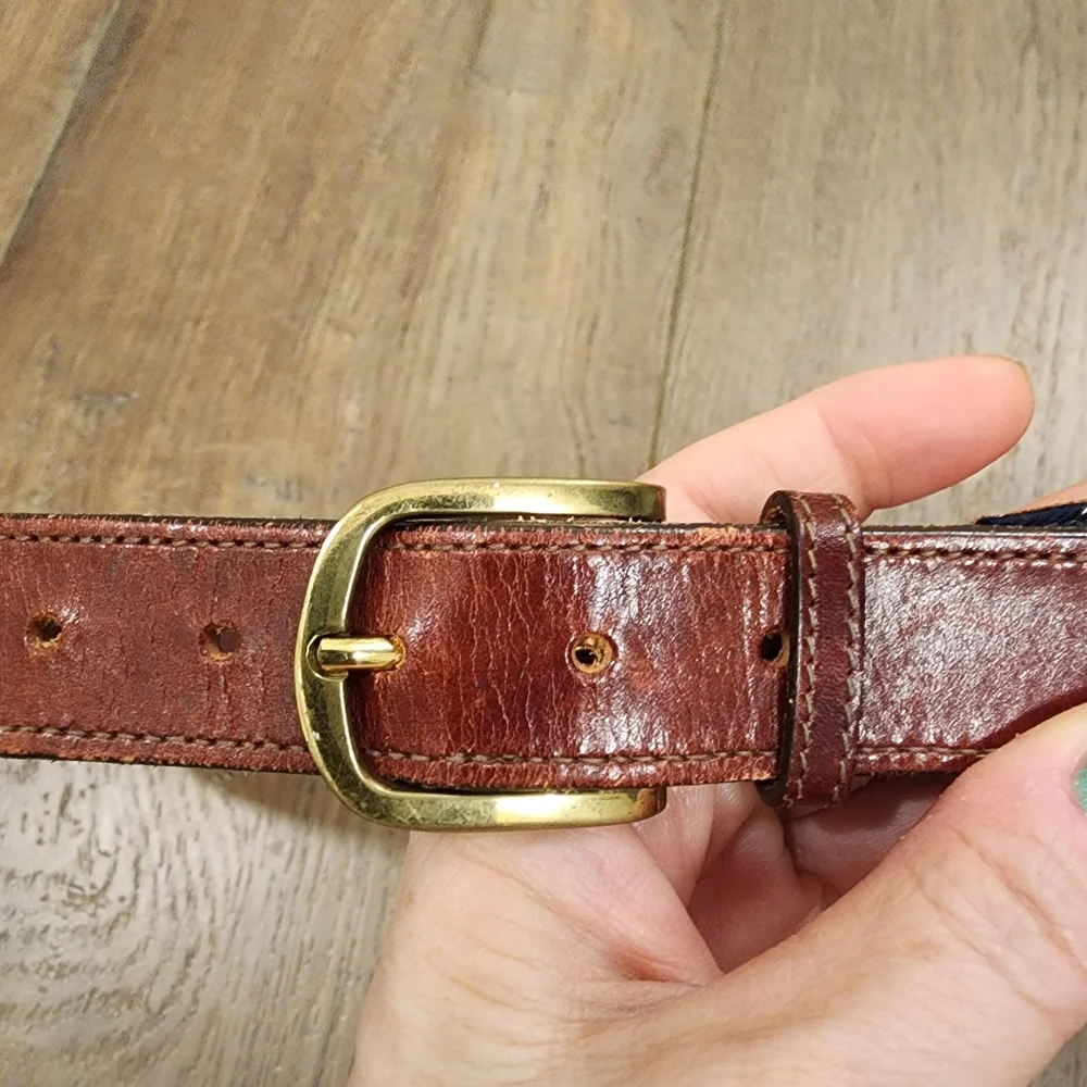 Vintage Trafalgar Belt Tennis Rackets Preppy Navy & Leather Men's size 36